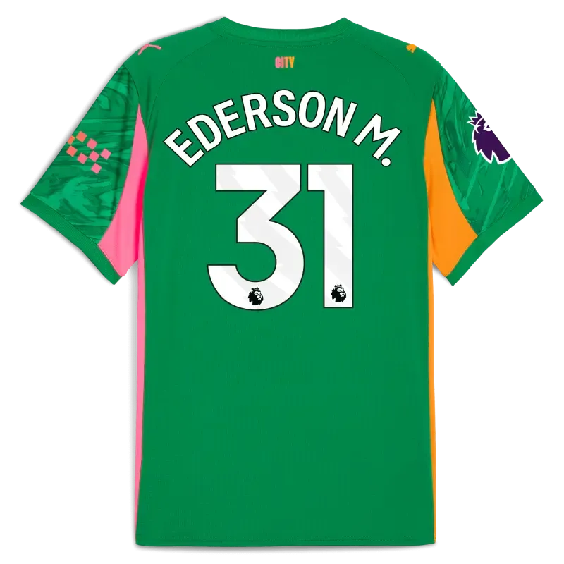 Manchester City Premier League Goalkeeper Jersey Green 2025/26 With EDERSON M. 31 Printing