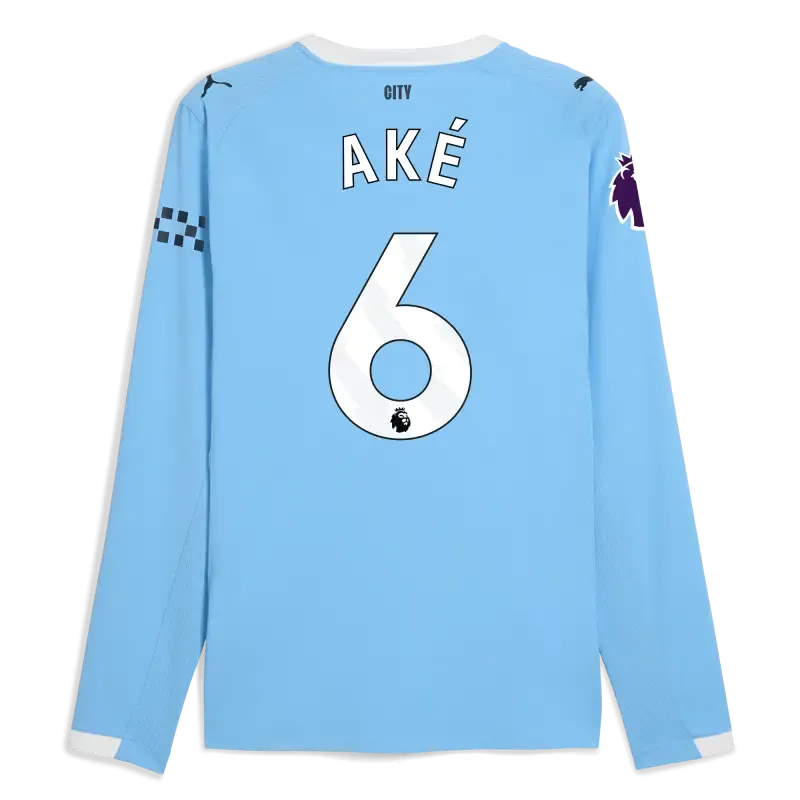 Manchester City Premier League Home Authentic Jersey 2025/26 Long Sleeve With AKÉ 6 Printing