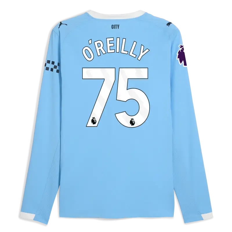 Manchester City Premier League Home Authentic Jersey 2025/26 Long Sleeve With O'REILLY 75 Printing