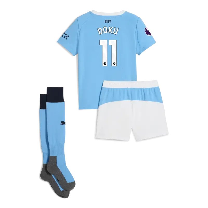 Manchester City Premier League Home Mini Kit 2025/26 With DOKU 11 Printing