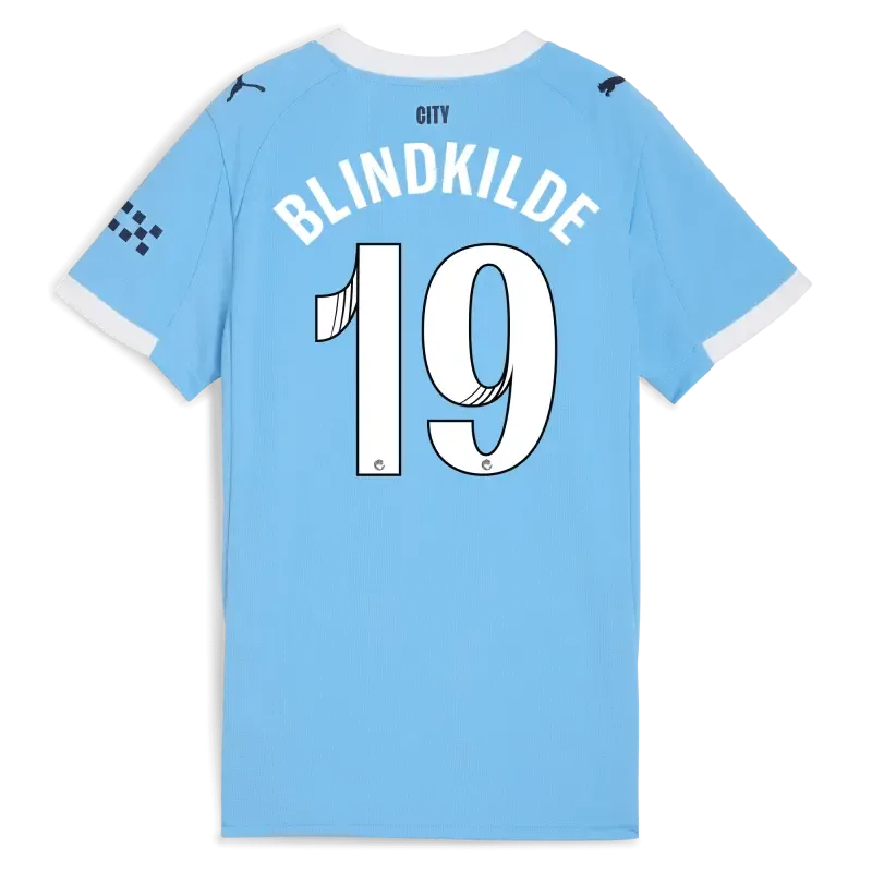 Women’s Manchester City Home Jersey 2025/26 With BLINDKILDE 19 Printing | Manchester City Shop