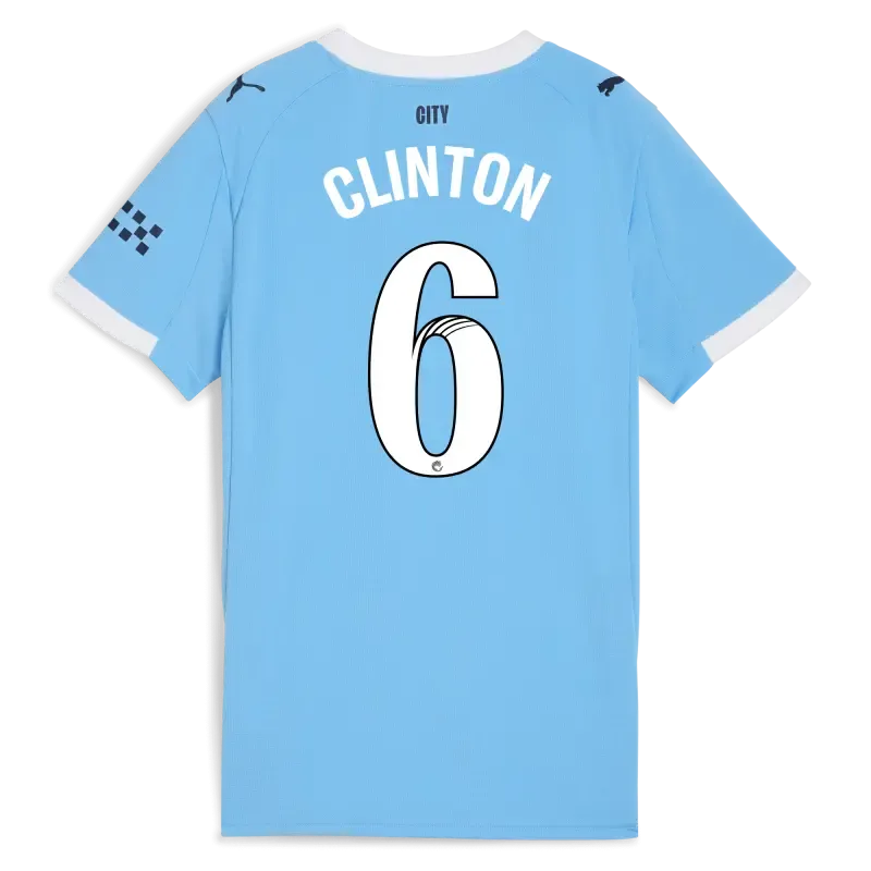 Women’s Manchester City Home Jersey 2025/26 With CLINTON 6  Printing | Manchester City Shop
